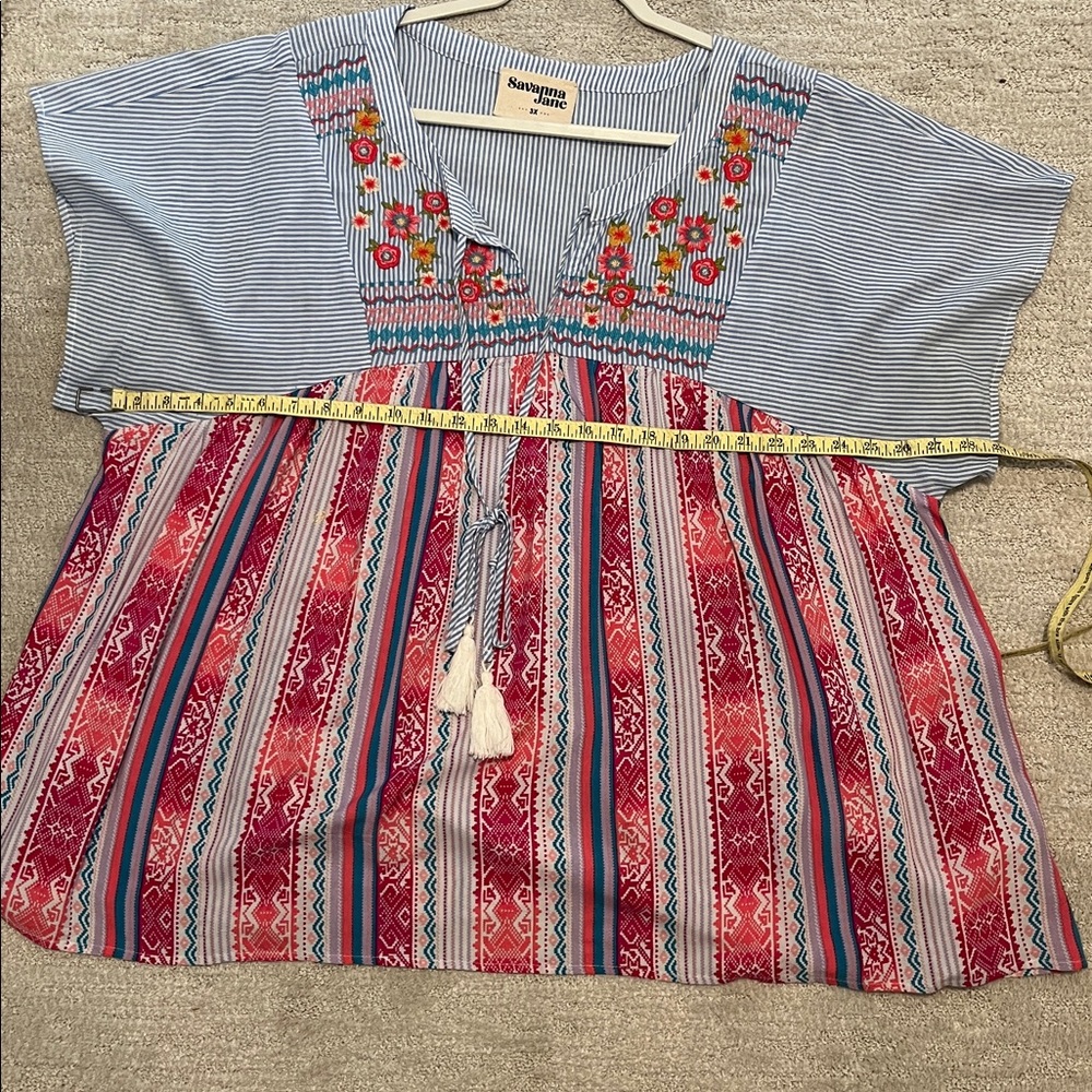 Savanna Jane Blue and Pink Embroidered Blouse - Picture 6 of 6